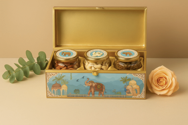 Tanishi Premium Trio Gift Hamper – 3×150g (Cashews + Almonds + Raisins)